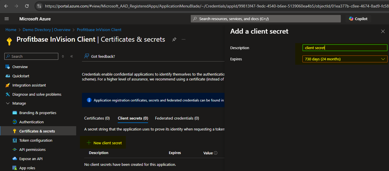 Profitbase-InVision-Client-Secret-Details