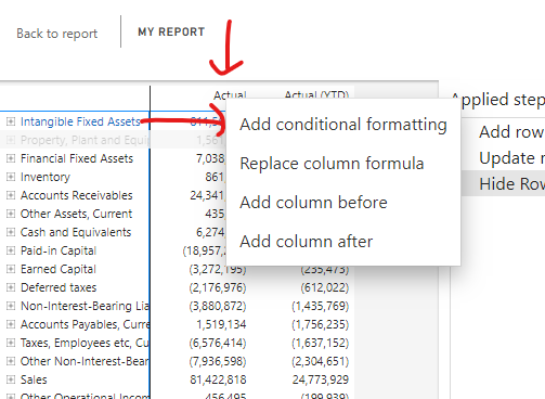 Right click column and choose “Add conditional formatting”