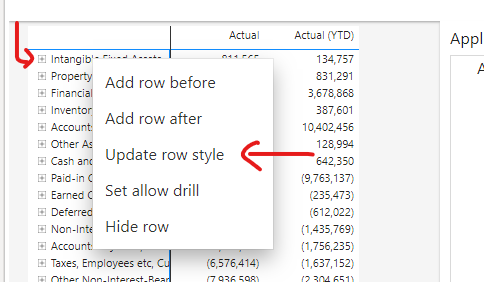 Right click row and choose “Update row style”