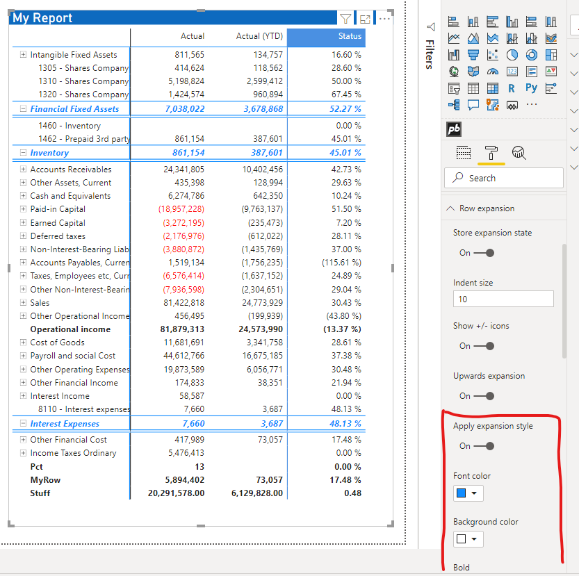 Expanded rows auto styling