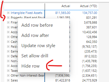 Right click row and select “Hide row”